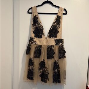 Free People Black and Tan Floral Tulle Party dress